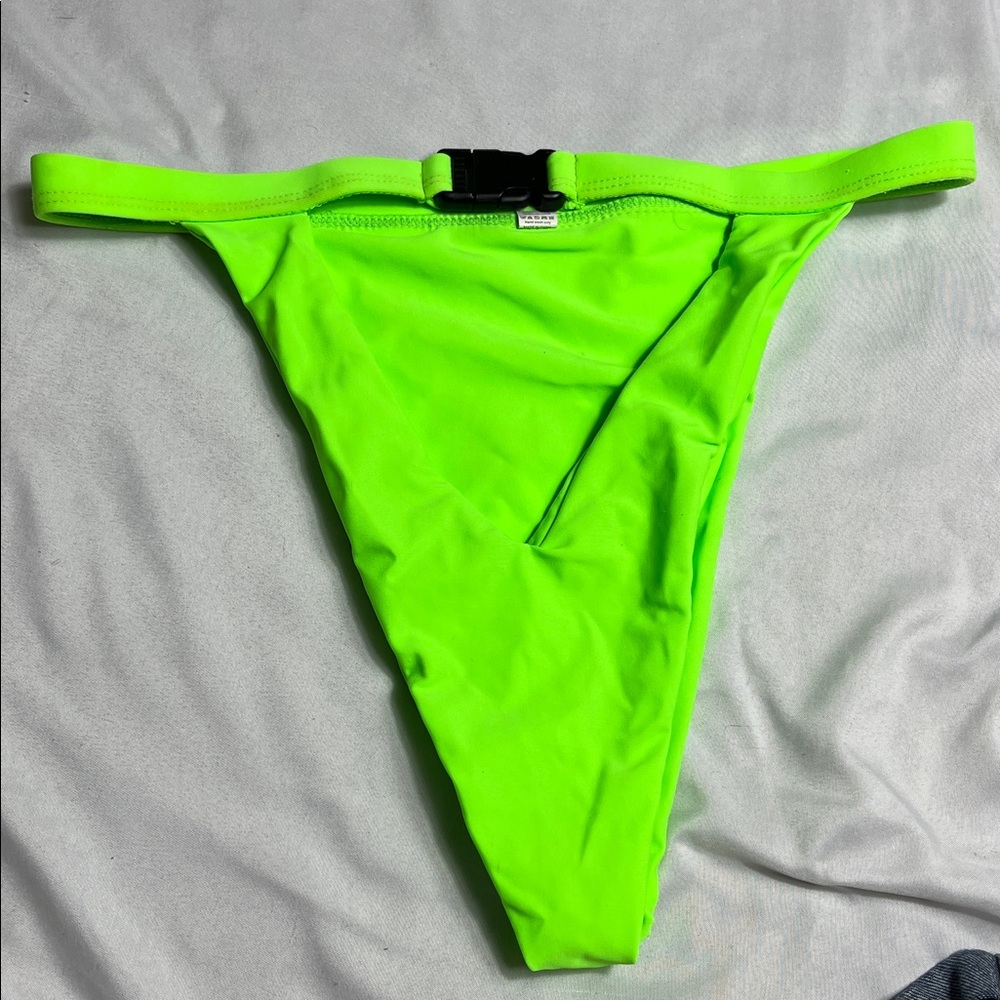 Neon Green Cut Out Bikini Bottoms High Cut Risqué Swim L